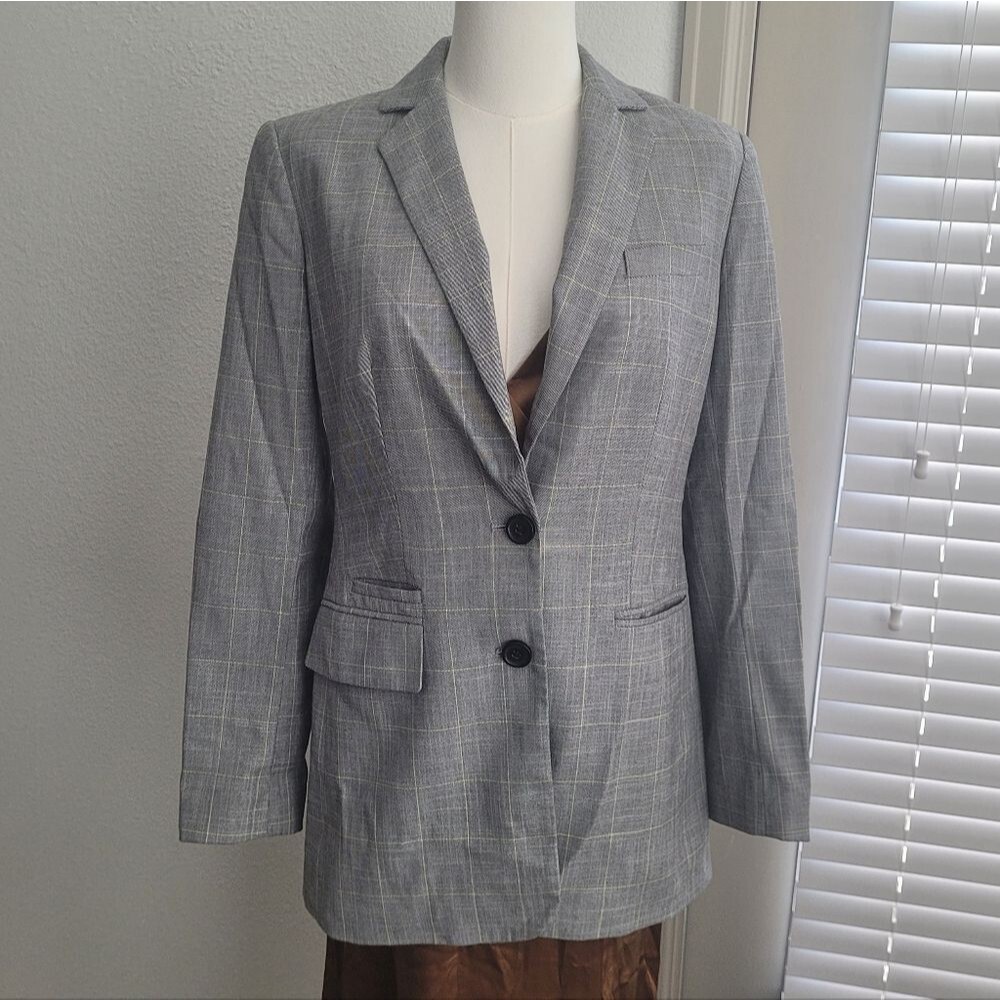 DKNY Gray Plaid Double Button Blazer Size 2 Workwear Preppy Casual